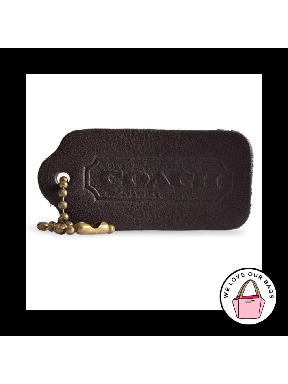 COACH VINTAGE DOUBLESIDED Hang Tag Mahogany Brown Leather Brass Bag Charm Fob